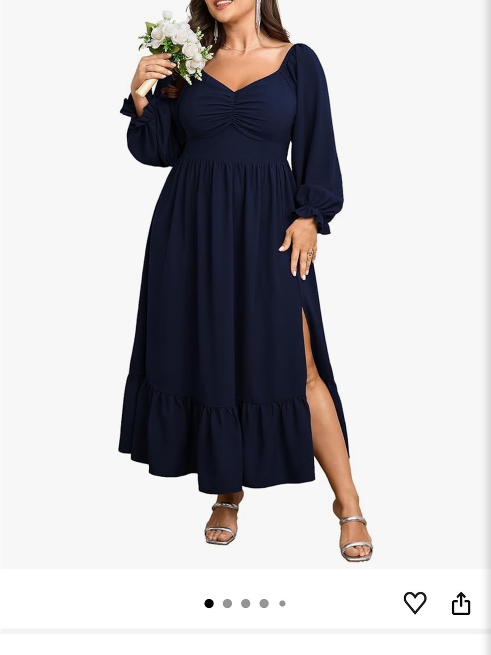 Amazon Navy Blue Midi Dress with Ruching and Ruffle Hem